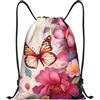 Anceky Borsa con coulisse leggera, piccola, borsa da palestra per donna, floreale con farfalla, zaino da calcio per viaggi sportivi