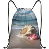 Anceky Zaino con coulisse, resistente all'acqua, con motivo a conchiglia, paesaggio marino, per sport, palestra, per uomo e donna