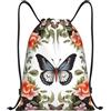 Anceky Zaino con coulisse, borsa da palestra con coulisse, borsa da nuoto con fiori arancioni e farfalle per uomo e donna