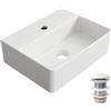 HOROW Lavabo da Appoggio Rettangolare con Scarico Click-Clack | Lavandino Bagno Ceramica Montaggio a Parete per Casa e Hotel, 40 x 30 cm, Bianco