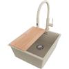PRIMAGRAN Lavandino sottotop al Mobile 45cm + Rubinetto, 41x47cm | Set: Rubinetto BW6030 + Kit di scarico + Tagliere + Lavello in Granito a 1 Vasca - London, Beige