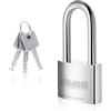 KAWAHA 41/40LKD-3SK - Lucchetto ad arco lungo, ad alta sicurezza, in acciaio inossidabile, con chiave, per uso interno ed esterno (resistente, antiruggine, 40 mm, L, 3 chiavi in acciaio inox)