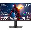 HKC Monitor da Gioco da 27 Pollici, QHD 200 Hz, 1 ms DIC, Pannello IPS,