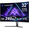 Amzfast Monitor Gaming Curvo 32 Pollici - 240Hz, FHD 1920x1080, 1ms MPRT,