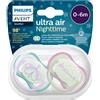 Philips Spa Avent Ultra Air Night Succhietto In Silicone 0-6m Fantasie Assortite 2 Pezzi
