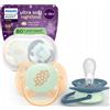 Philips Spa Avent Ultra Soft Night Succhietto In Silicone 6-18 M Fantasie Assortite 2 Pezzi