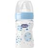 Chicco Biberon Bottiglia In Plastica Tettarella In Silicone 1 Foro Colore Azzurro Linea Benessere 150ml