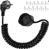 Cozary Prolunga Elettrica a Spirale 2m, Cavo Prolunga Estensibile da 0,7m a 2m con 12 Clip, Prolunga Rigida Schuko PU IP20 230V/16 A - Nero