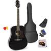 Max Akoestische gitaar voor beginners - MAX SoloJam Western gitaar - incl. gitaar stemapparaat, gitaartas en 2x plectrum - Naturel (hout) (Black)