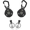 Itharon Portachiavi Retrattile con Clip in Lega di Zinco - Set da 2 con Cavo in Acciaio Rivestito in PVC, Portata 8 Once, Clip da Cintura per Zaino e Attrezzatura da Lavoro (Nero)