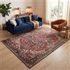 TAPISO Ispahan Tappeto Orientale Classico Persiano Vintage Motivo Medaglione - Tappeto Stampato con Fondo Antiscivolo Rosso Ruggine Oro Soggiorno Camera da Letto Oeko-Tex 140 x 200 cm