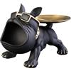 Jaccmlit Statua di Bulldog Vassoio, Ingresso Svuota Tasche Scultura in Resina Decorativa Francese, Black