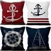 Aoihrraan 40x40cm Set di 4 Federe Cuscini Barca Vela Timone Ancora Blu Navy Morbido Peluche Corto Quadrato Copricuscini Divano Casa Decorazioni Letto Camera Agriturismo All'Aperto Giardino Divano