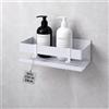 EXLECO Mensola Doccia Parete 23CM Mensole Senza Foratura Bagno con 2 Ganci Mobili, Porta Oggetti Organizer Bagno Autoadesivo, Porta Shampoo Doccia Appendere, Portasapone Doccia in Acciaio Inox, Bianco