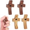 DAWRIS 4 croci in legno intagliate a mano, piccola croce d'amore intagliata a mano, in legno con cuori, croce in legno a forma di cuore, croce per alleviare lo stress, preghiera di devozione
