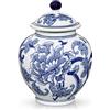 Oairse Vaso con coperchio in porcellana blu e bianca cinese, dipinto a mano, vintage, vaso in ceramica con decorazione di peonie, vaso in porcellana blu e bianca, decorazione classica per soggiorno, console
