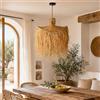 Alpinaluz Lampada a Sospensione Rafia Naturale D60 cm E27 | Cavo regolabile 130 cm, stile boho mediterraneo e paralume artigianale con frange per sala o camera