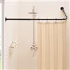 Mirooyu Asta Doccia Angolare a L, Regolabile [60-132 cm] x [60-132 cm], Robusta e Regolabile 90° per Bagno, Vasca ed Esterno con 12 Ganci e Supporto a Soffitto