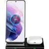 Hoidokly Caricatore Wireless 2 in 1 Ricarica Wireless Doppio Qi Caricabatterie Senza Fili per Samsung Galaxy Watch/Buds/S22/S21 Ultra S20/S10/S9/Note 20,iPhone 14 Pro/13/12/11/XS/XR/X/8P,Airpods Pro
