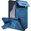 xinyunew custodia per Google Pixel 8 Pro con ring stand magnetico, cover militare antiurto con protezione fotocamera scorrevole compatible with MagSafe ricarica wireless blu