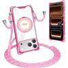GoodcAcy Magnetica Trasparente Cover con cordino per iPhone 14 Pro Max,Compatibile con MagSafe - Custodia con Laccio Collana Tracolla Regolabile catena Case,con Cordino e 360° Anello Supporto,Rosa
