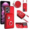 xinyunew Custodia a Portafoglio per Xiaomi Redmi Note 12 Pro 5G,Custodia con 360°Metallo Ring Kickstand, Antiurto Protettivo Case con Regolabile Laccio Tracolla Collana per Redmi Note 12 Pro 5G-Rosso