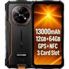 DOOGEENEXT FIRE 5 Telefono Rugged Senza Contratto, Smartphone Resistente IP68 impermeabile, batteria 13000mAh, 12GB+64GB/2TB, 6,6'' HD+ 90Hz, Android 15, Dual SIM, 13MP+8MP, 3 slot, NFC GPS, Arancione