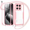 Jrkvniv Cover per Xiaomi 14T Pro con Cordino,360 Gradi Trasparente Custodiacon con Protezione Schermo Integrata,Bumper Rugged Custodia con Regolabile Tracolla Corda Collana per 6.67-Rose
