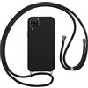 Vauki Custodia per Samsung Galaxy A12/M12/A12 Nacho Cover con Cordino,Nero Silicone Antiurto TPU Morbido Case Corda Collana Necklace Regolabile Stylish con Catena Ultra Sottile Cover,Nero