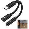 gsgfuis Adaptateur 2 en 1 USB C vers Casque et Chargeur 3,5 mm, Adaptateur Casque Avec Charge Rapide PD, Prise Type C vers AUX, Compatible Avec S24/S23/S22/S21, Pixel, Mate 30/20/10 Pro