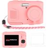 Jiziya Custodia morbida in silicone adatta per Kodak PIXPRO FZ45, antiurto e antigraffio, copertura completa con tracolla e 2 pellicole protettive in vetro temperato, per fotografia e viaggi (rosa)