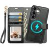 OCASE Custodia Magnetica Amovibile per Samsung Galaxy S25 Plus Nero Grigio | Cover Portafoglio Magnetica 2 in 1, Blocco RFID, Custodia Ribaltabile in Similpelle, Cavalletto, Fessure Portacarte, Antiurt