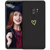 POUHYE Cover per Samsung Galaxy S9 Plus Custodia Originale, Gomma Gel di Silicone Liquida Cover con Protezione Fotocamera, Morbida Sottile e Antiurto AntiGraffio Case con Motivo a Amore Cuore Nero
