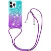 GoodcAcy Cover Compatibile con iPhone 12 Pro Max con Cordino, Trasparente Glitter Liquido Antiurto Brillantini Tracolla Custodia, Silicone Bumper Protettivo Case,Blu viola