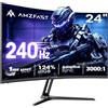 Amzfast Monitor Curvo da Gaming da 24 Pollici, 240 Hz FHD, 1ms MPRT, Adaptive Sync, 130% sRGB, 97% DCI-P3, HDMI 2.0 + DP 1.4, VESA 75 x 75, Filtro Luce Blu, AMZG24C1 Pro