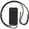 Vauki Cover per iPhone 16 con Cordino, Silicone Custodia con Laccio Collana Tracolla, Antiurto Ultra-Sottile Protettiva Cellulare Case per iPhone 16, Nero