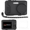 Jiziya Custodia morbida in silicone adatta per Kodak PIXPRO FZ45, antiurto e antigraffio, copertura completa con tracolla e 2 pellicole protettive in vetro temperato, per fotografia e viaggi (nero)