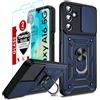 LeYi Cover per Samsung A16 Galaxy con Vetro Temperato(Blu) | Custodia con Protezione Fotocamera [Slidable] Antiurto Militare Anello Supporto TPU Anti-Graffio Case per Samsung A 16 5G