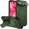 xinyunew custodia per Google Pixel 9A con ring stand magnetico, cover militare antiurto con protezione fotocamera scorrevole compatible with MagSafe ricarica wireless verde