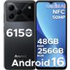 ANYREAL Note 56 Plus Smartphone Android 16, 48GB+256GB/TF 2TB Cellulari, 50MP+8MP, 6150mAh Telefono Cellulare, 6.56 90Hz Octa-Core Telefoni, Face ID/4G Dual SIM/Widevine L1/NFC - Nero