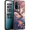 CUSTOMIZZA - Custodia cover nera morbida in tpu compatibile per Xiaomi Redmi Note 10S giapponese lago carpa koi rosa con foglie d'acero disegnata tattoo