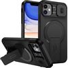 Belzsxy custodia per iPhone 12 Mini/iPhone 13 Mini con ring stand magnetico, cover militare antiurto con protezione fotocamera scorrevole compatible with MagSafe ricarica wireless Nero