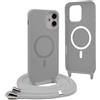 YFSYLL Magnetica Cover per iPhone 12 Mini con Cordino,Compatibile con MagSafe,Silicone Case con Regolabile Cordino da Collo Nylon Catena Collana Tracolla - Grigio