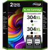 RUDGUZ Cartucce d'inchiostro 304XL compatibili per HP 304 XL nero per HP DeskJet 2620 2622 2630 2632 2633 2634 3720 3730 3733 3735 3750 3760 ENVY 5010 5020 5033 0 503. 2 stampanti 5055 AMP 120 131 (2 nere)