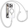 GoodcAcy Cordino Magnetica Cover per iPhone 16E, Compatible con MagSafe, Trasparente Silicone Custodia con Collana Cordini Laccio Tracolla Catena per iPhone 16E [grigio]