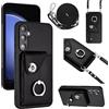GoodcAcy Custodia a Portafoglio per Samsung Galaxy S23 FE,Custodia con 360°Metallo Ring Kickstand, Antiurto Protettivo Case con Regolabile Laccio Tracolla Collana per Samsung Galaxy S23 FE-Nero