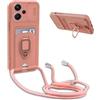 BGHHEU Cover con Cordino per Realme C53 / Realme C51,Custodia con Collana Collo Silicone Antiurto Case,Protezione Fotocamera Slot Carte 360° Anello Supporto,Silicone Case,Pink