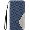 BLOTECH Custodia in Pelle per OPPO A38 4G Flip Cover con chiusura magnetica,tasca con Rombo Linea Elegante, in pelle PU,con 3 scomparti per carte di credito,Magnetica Fiore Cover Blu