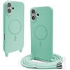 BGHHEU Magnetica Cover per iPhone 16 Plus con Cordino,[Compatible con Magsafe],Custodia Silicone con Regolabile Collana Sottile Morbida Case,Verde menta