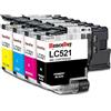 HenceBuy Cartuccia d'inchiostro LC521 Multipack compatibile per stampante Brother LC521 LC 521 LC521VAL per DCP-J1260W DCP-J1310DW DCP-J1313DW DCP-J1360DW DCP-J1460DW - Nero Ciano Magenta Giallo